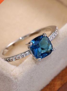 Huitan Square Blue Series one Women Rings Simple Minimalis