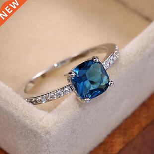 Huitan Square Blue Series one Women Rings Simple Minimalis