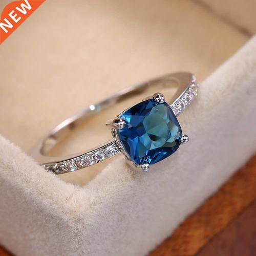 Huitan Square Blue Series one Women Rings Simple Minimalis