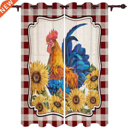 Country Style Chicken Sunflower Red Plaid Window Curtains