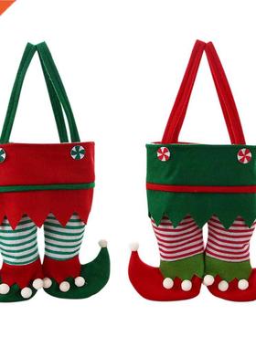 Christmas Elf Candy Bags Velvet Stripe Handbag Santa Claus P