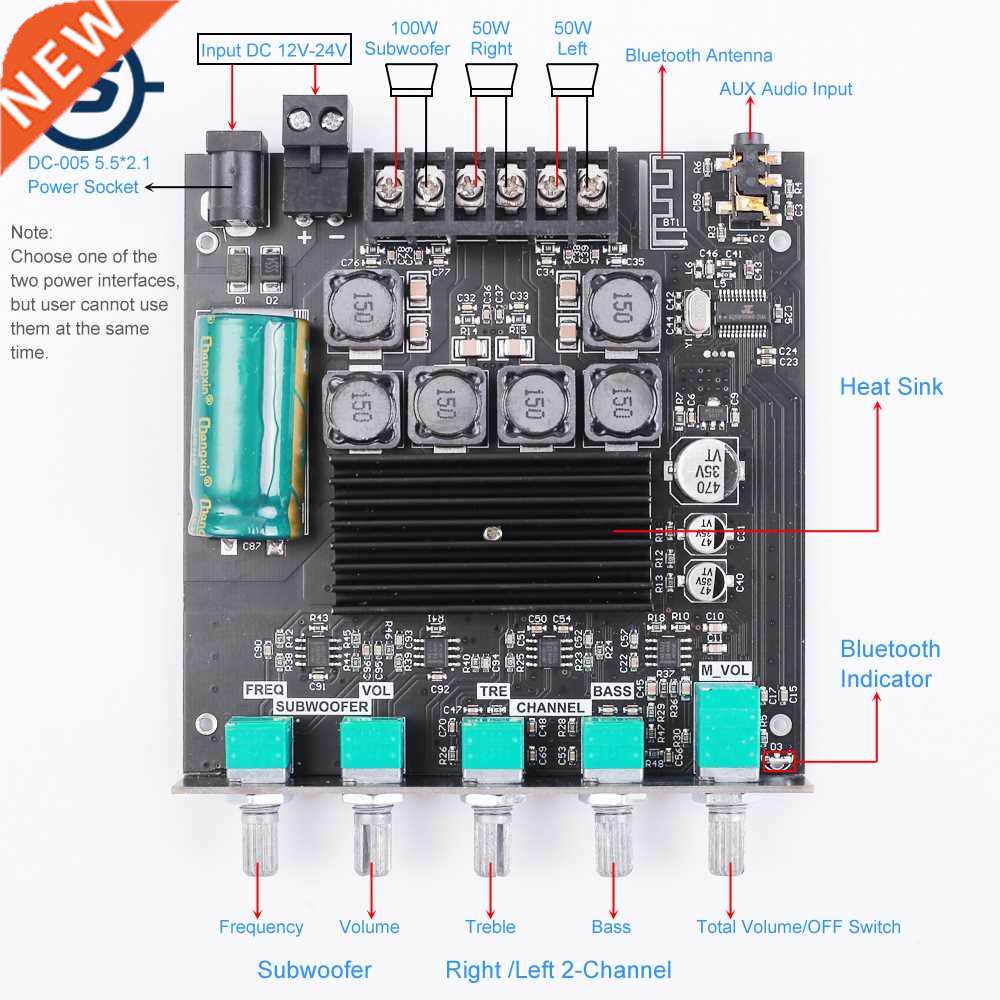 TPA3116D2 2.1 Bluetooth Amplifier Audio Stereo Module 50W+50