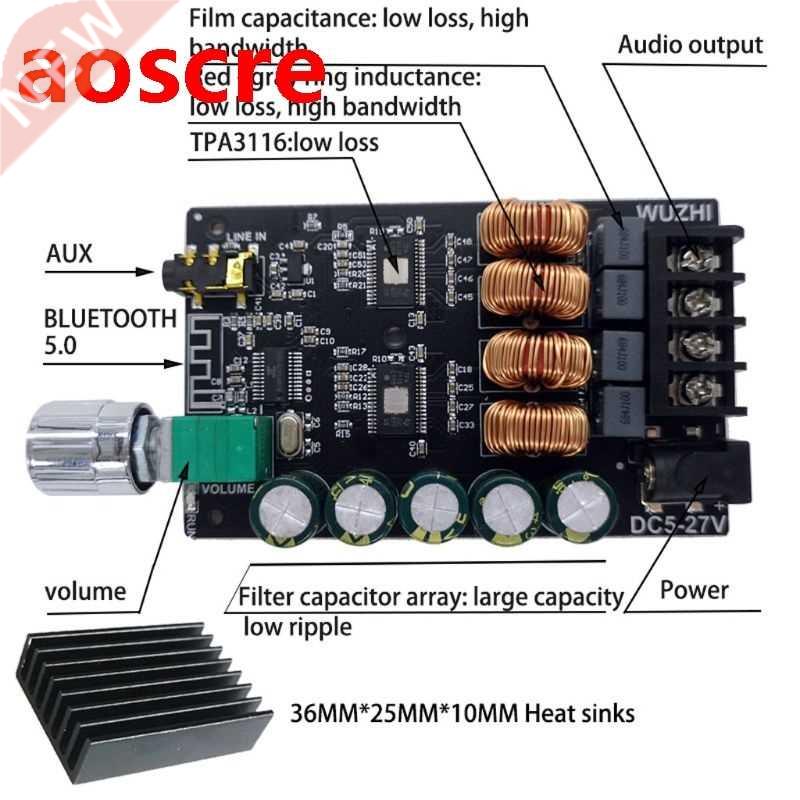 HIFI 100WX2 TPA3116 Bluetooth 5.0 High Power Digital Amplifi