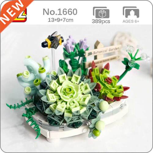LOZ 1660 Eternal Flower Herb Plant Succulents Pot Bee Animal