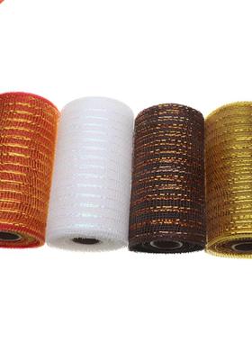 Mesh Ribbon With Metllic Foil Grlnd Gold Wire Wreth Pck