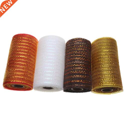 Mesh Ribbon With Metllic Foil Grlnd Gold Wire Wreth Pck