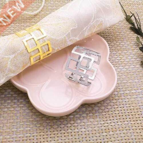 6pcs Alloy Square Hollow Napkin Rings Dinner Gold Silver