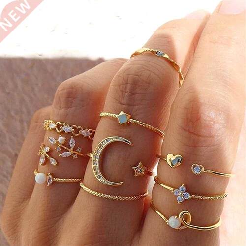 FNIO Bohemian Gold Chain Rings Set For Women Fashion Boho Co