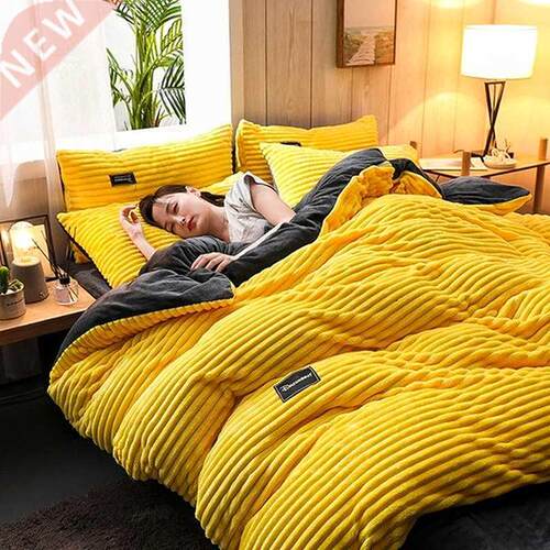 Solid Color Velvet Duvet Cover for Bed Winter Warmth Thick B
