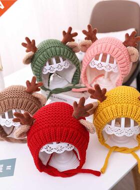 Cute Deer Elk Antlers Baby Hat Winter Warm Plush Knitted Ear