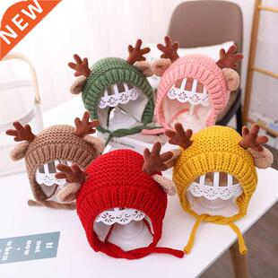 Cute Deer Elk Antlers Baby Hat Winter Warm Plush Knitted Ear