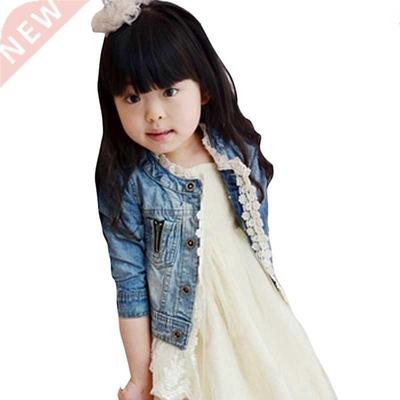 Baywell Girls Jean Jackets Kids Lace Coat Long Sleeve Button