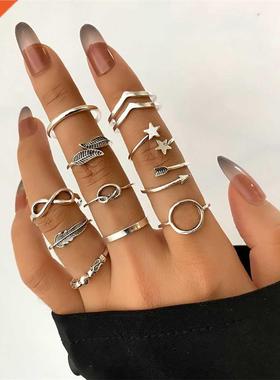 IFMIA 11 Pcs/set Silver Color Vintage Leaf Star Finger Rings