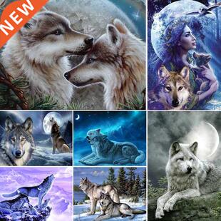 5D  Damond Pantng Wolf Cross Sttch Kt Full Drll Squ