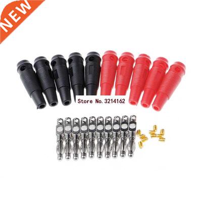 10 Pcs Red Black 4mm Solderless Side Stackable Banana Plug D