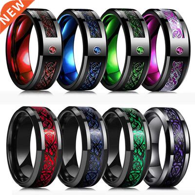 Fashion Men's 8mm Black Tungsten Wedding Celtic Dragon Rings