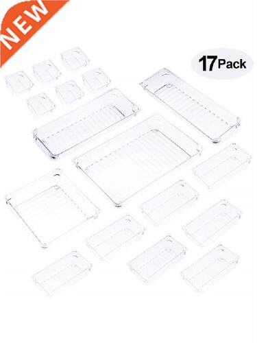 17PCS Desk Drawer Organizer Tray Home Office Storage Box