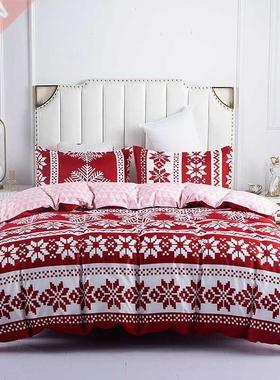 Red Snowflake Bedding Set Christmas Duvet Cover Child Adult