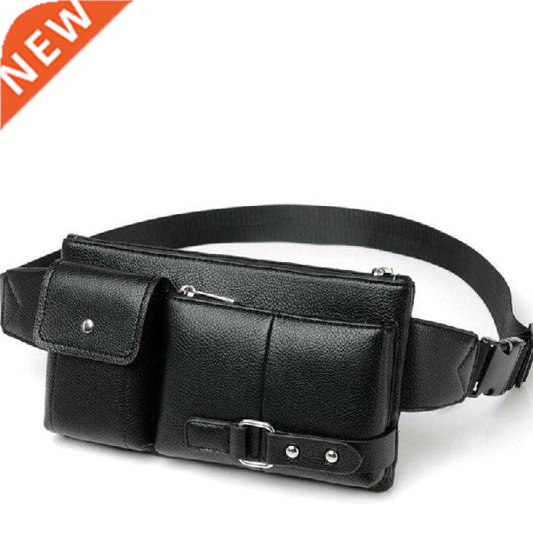 Men's Belt Bag Classic Solid Color PU Leather Waist Bag