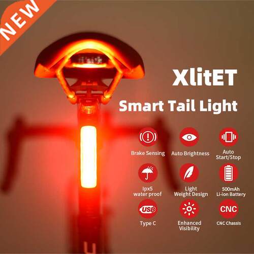XlitET Auto Start Stop Brake Sensing Flashlight For Bicycle