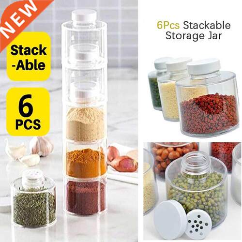 6Pcs Stckble Storge Jr Spice Storge Boxes Trnsprent