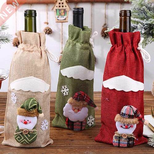 Christmas Wine Bottle Decor Set Santa Claus Snowman Deer