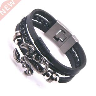 rendy Leather Bracelets for Women Men Black Multilayer Braid