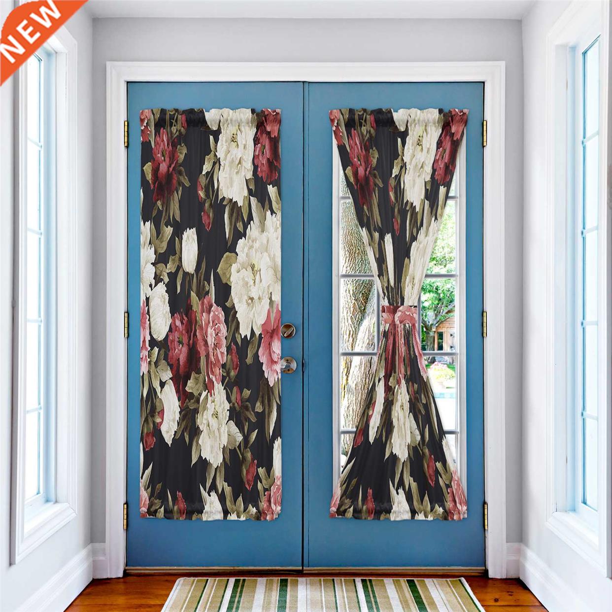 Flower Petals Red Whte Leaves Plants Door Curtans Decor