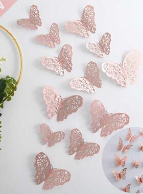 12Pcs 3D Hollow Out Butterfly Wall Paste Hollow Wall