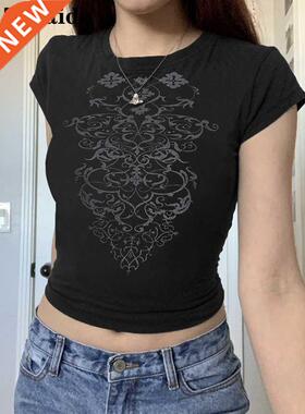 Zenaide 2022 Grunge Long Sleeve Crop Tops Y2K Vintage Graphi