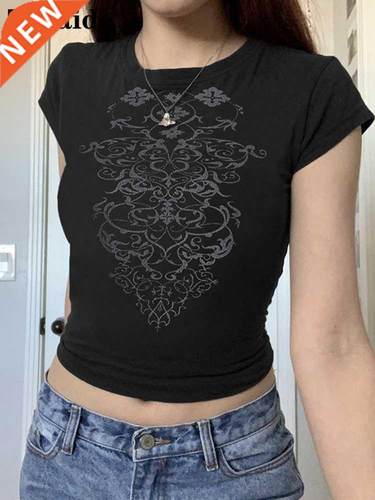 Zenaide 2022 Grunge Long Sleeve Crop Tops Y2K Vintage Graphi