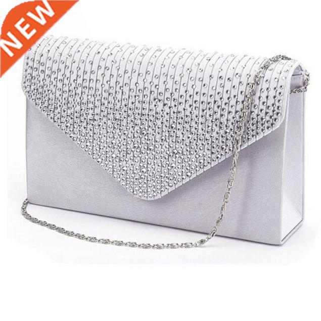 Ladies Satin Clutches Evening Bags Crystal Bling Handbags We