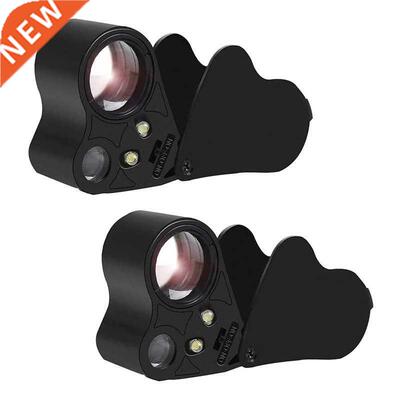 2 Pack Foldable Jewelry Loupe,30X 60X Lighted Illuminated Je