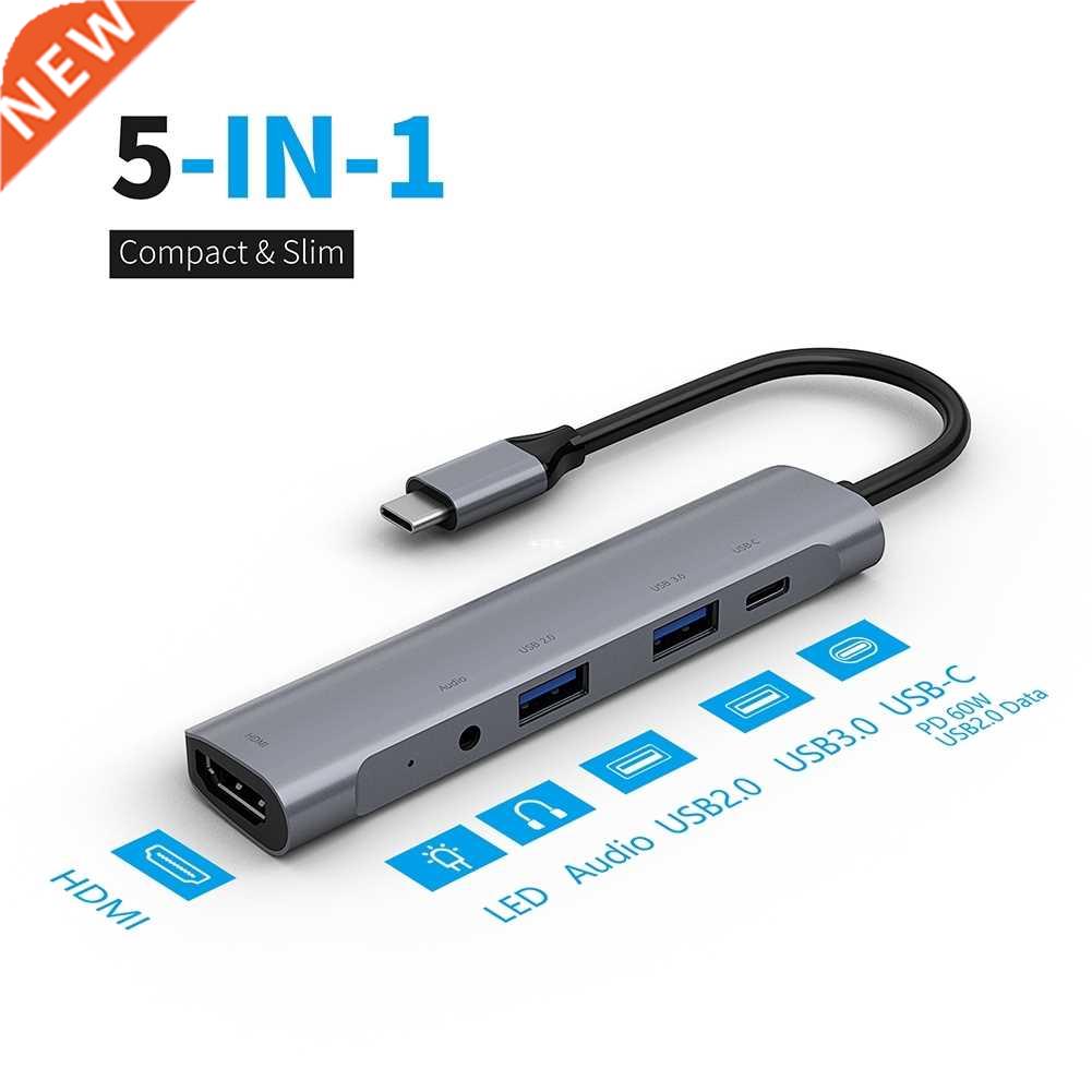 5 in 1 USB C Hub Type C to HdMI 4K USB 3.0 2.0 60W USB PD Ch