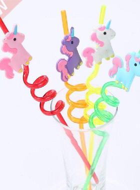 4PCS Cartoon Unicorn Straw Smoothie Drinking Plastic Straws