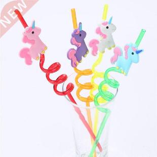 4PCS Cartoon Unicorn Straw Smoothie Drinking Plastic Straws
