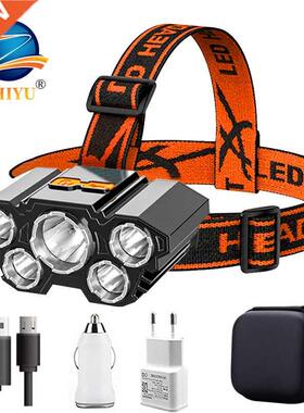 Usb Rechargeable Built-in Battery 5 Led Strong Headlight Sup