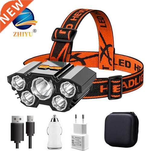 Usb Rechargeable Built-in Battery 5 Led Strong Headlight Sup