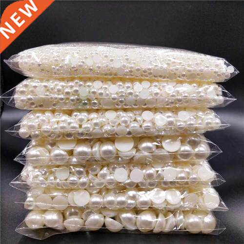 3-16mm Half Round Acrylic White Ivory Imitation Pearl Flatba