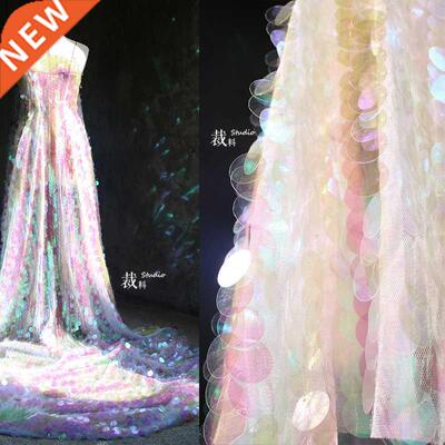 Designer Fabric round Sequins Glitter Gauze Cloth Wedding