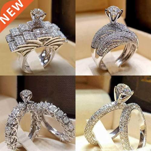 Bridal Set Elegant rings for Women Sliver Color Wedding Enga