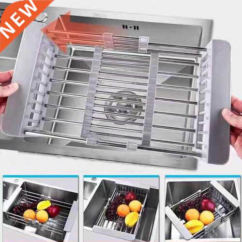Stainless Steel Sink Drain Basket Expandable Dish Drying Rac