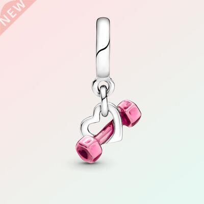 Real 925 Sterling Silver Dumbbell & Heart Dangle Charm S