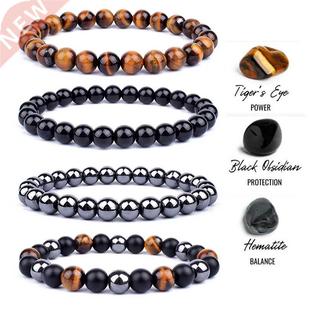 Natural Tiger Eye Obsidian Hematite Beads Bracelets Men for