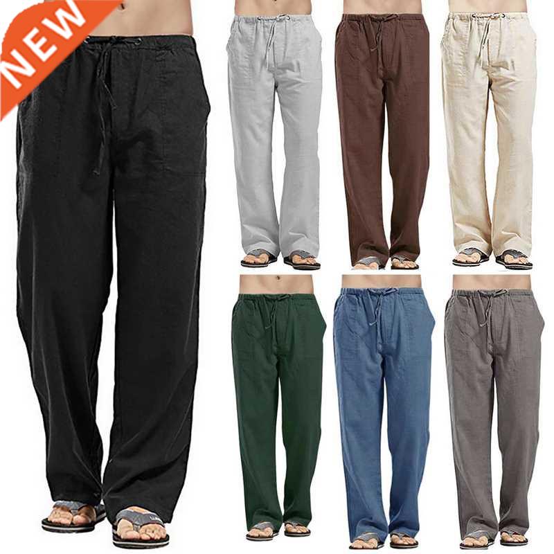 Men's Linen trousers Elastic Waists Loose Pants Fahion Casua