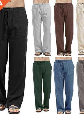 Men's Linen trousers Elastic Waists Loose Pants Fahion Casua