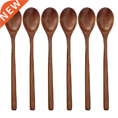New Wooden Spoons, 6 Pieces Wood Soup Spoons for Eating