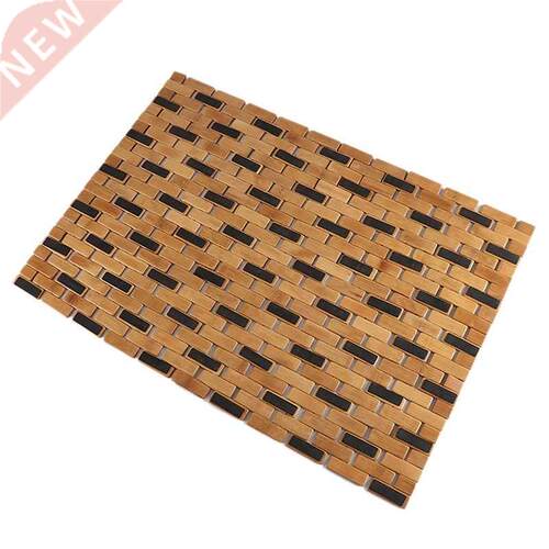 Bamboo Bath Mat Silicone Anti Slip Pads Roll Up Wooden Bath
