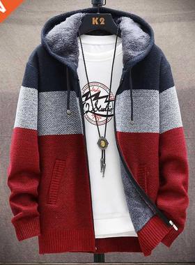2022 Autumn Korean Hooded Men's Sweaters with Thick and Velv