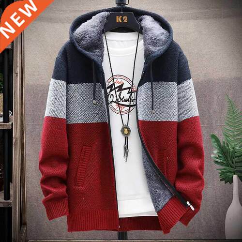 2022 Autumn Korean Hooded Men's Sweaters with Thick and Velv